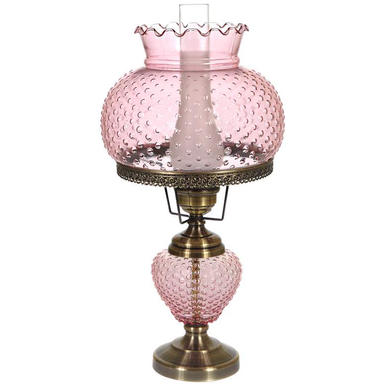 Image 1 Pink Hobnail Glass 26 inch High Hurricane Table Lamp