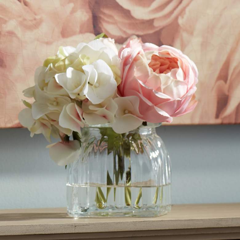 Image 1 Pink Hydrangeas, Rose and Peony 11 inch High Faux Flower Vase