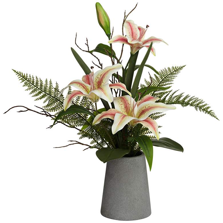 Image 1 Pink Lily and Fern 22 1/2 inch High Faux Flowers in Vase