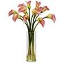 Pink Mini Calla Lily 20" High Faux Flowers in Glass Vase