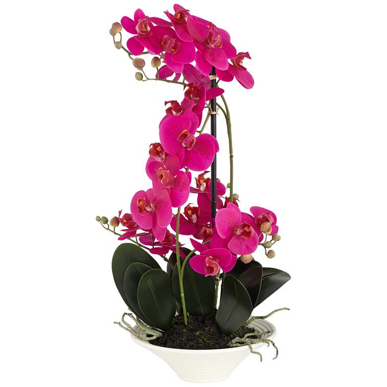 Pink Orchid 24&quot; High Faux Flowers in White Pot