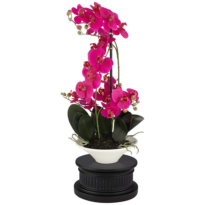Image 1 Pink Orchid 24 inchH Faux Flowers With Black Round Riser