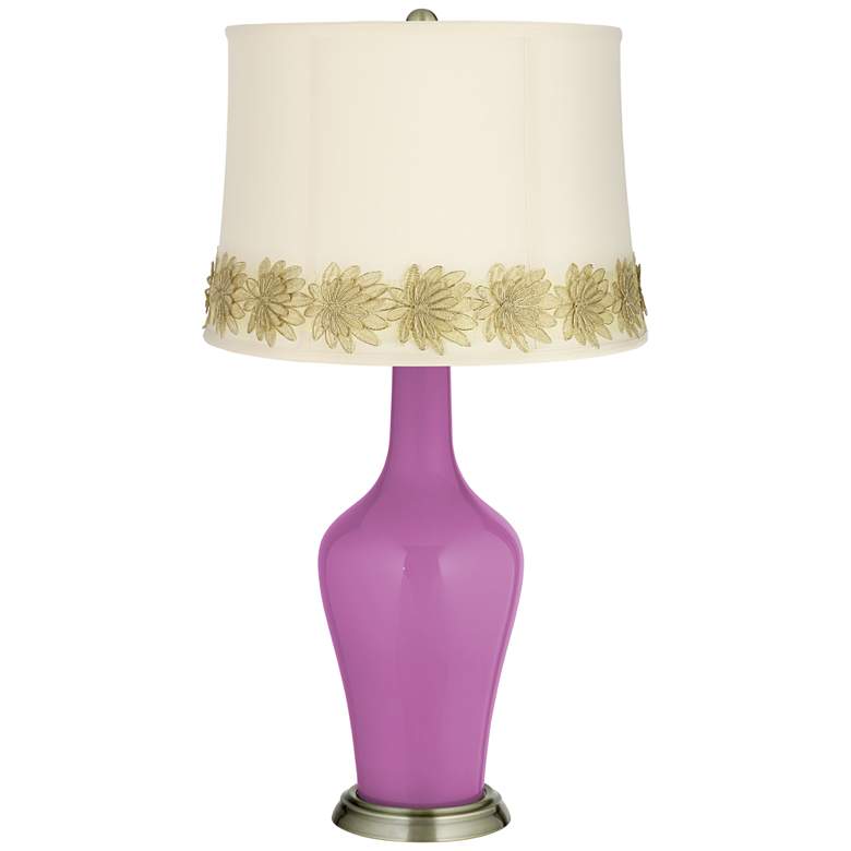 Image 1 Pink Orchid Anya Table Lamp with Flower Applique Trim