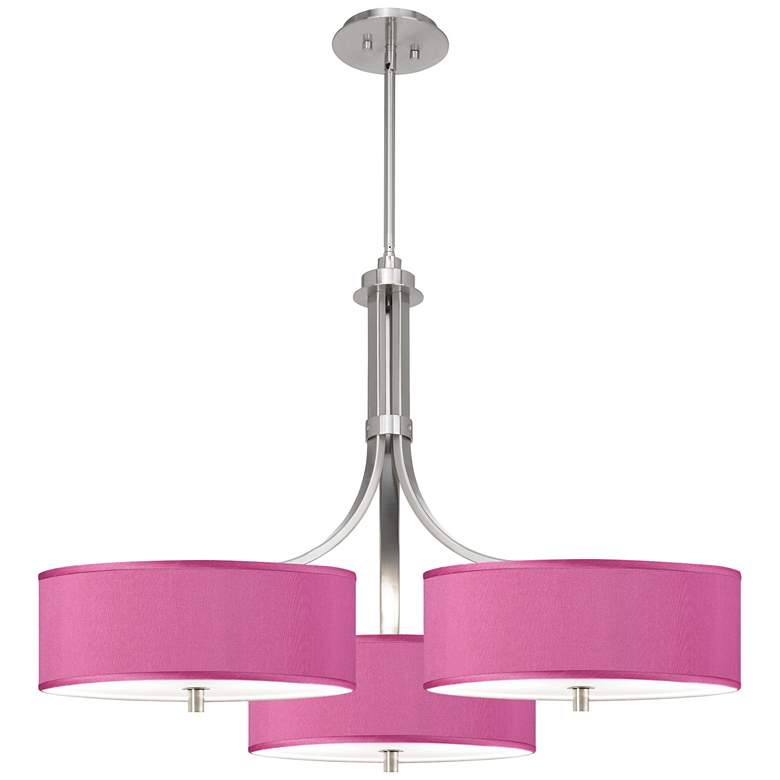 Image 1 Pink Orchid Faux Silk 36 inch Wide Triple Shade Modern Pendant