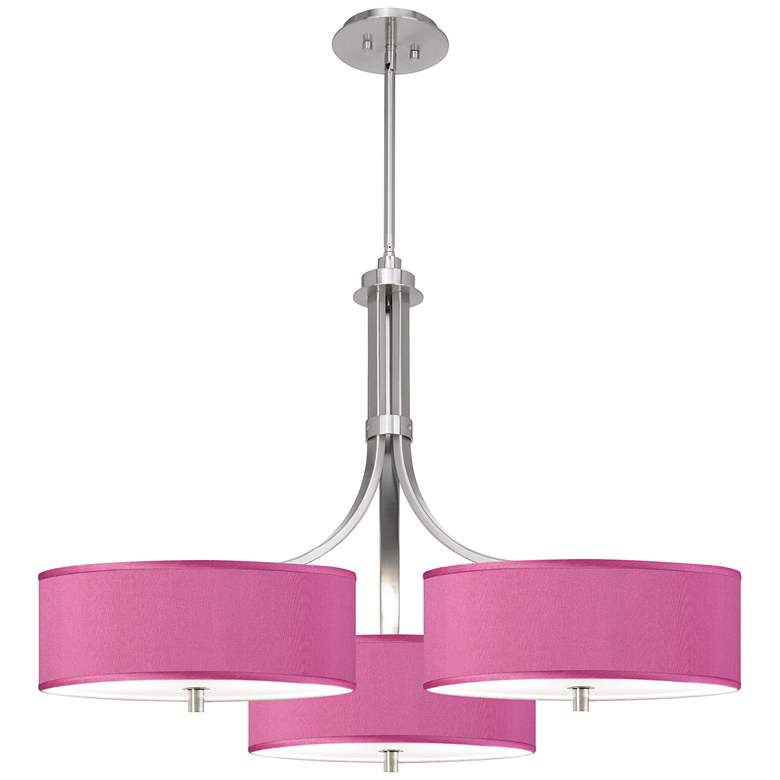Image 1 Pink Orchid Faux Silk 36" Wide Triple Shade Modern Pendant