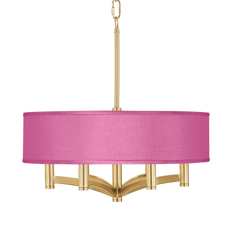 Image 1 Pink Orchid Faux Silk Ava 6-Light Gold Pendant Chandelier