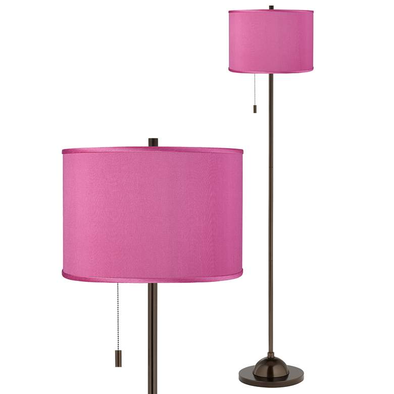 Image 1 Pink Orchid Faux Silk Bronze Club Floor Lamp