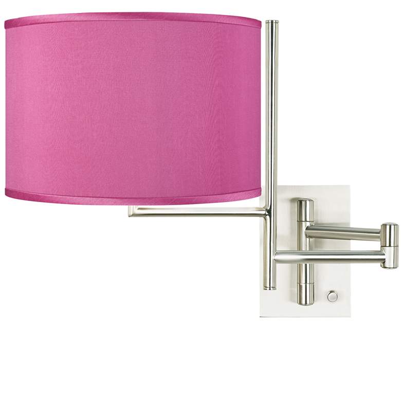Image 1 Pink Orchid Faux Silk Brushed Nickel Plug-In Swing Arm Wall Lamp