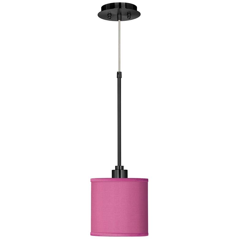 Image 2 Pink Orchid Faux Silk Giclee Black Mini Pendant Light
