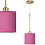 Pink Orchid Faux Silk Giclee Gold Mini Pendant Light