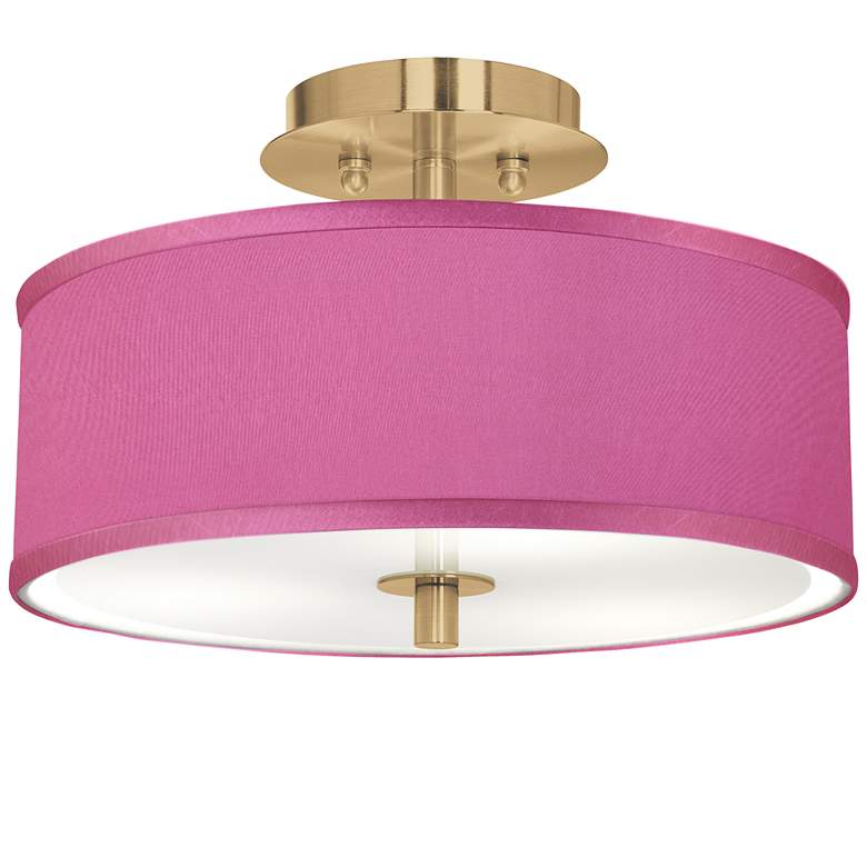 Image 1 Pink Orchid Faux Silk Gold 14" Wide Ceiling Light