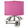 Pink Orchid Faux Silk Nickel Plug-In Swing Arm Wall Lamp