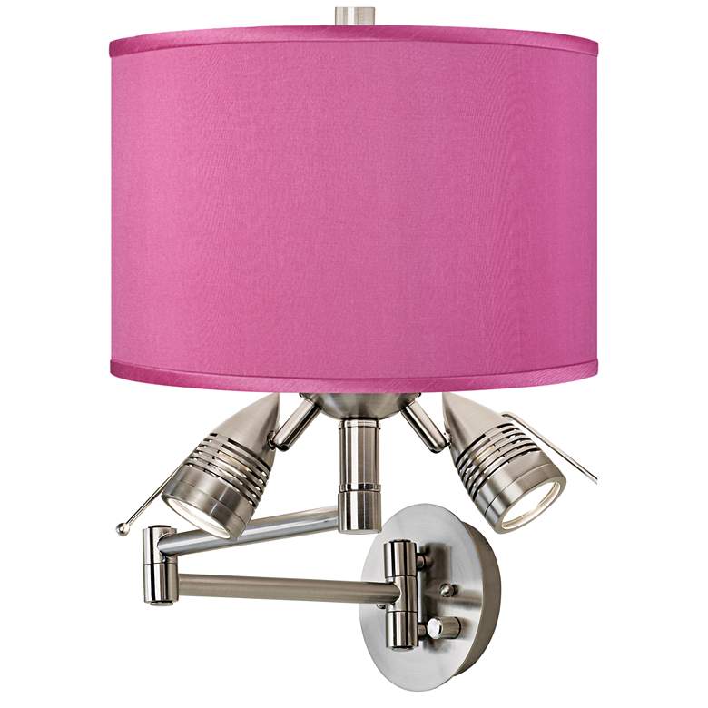Image 1 Pink Orchid Faux Silk Nickel Plug-In Swing Arm Wall Lamp