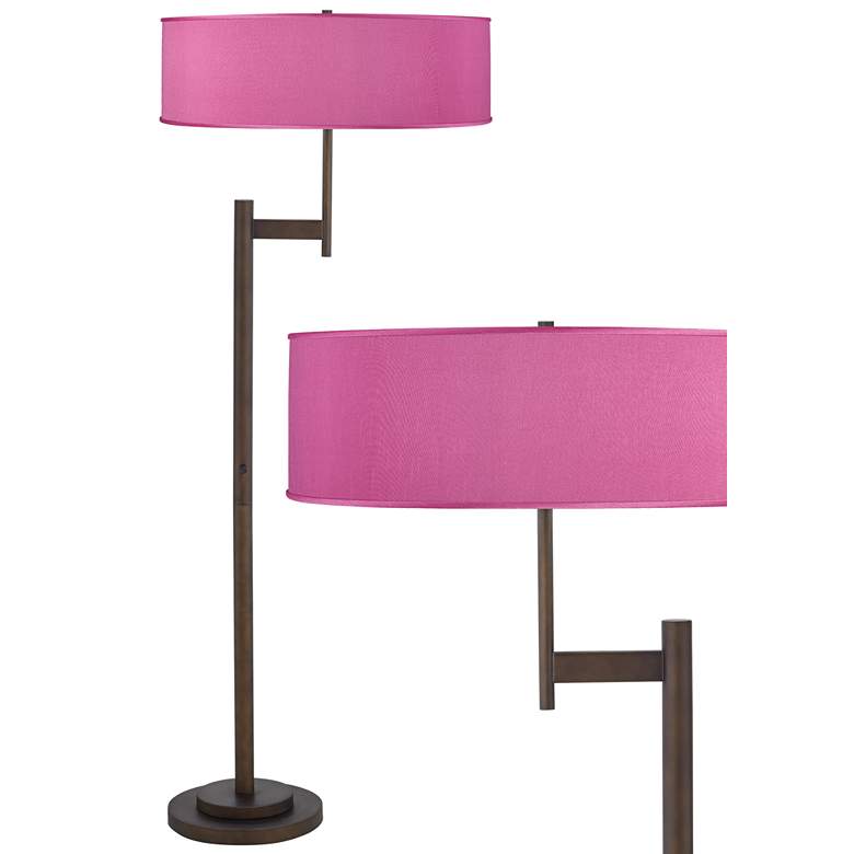 Image 1 Pink Orchid Faux Silk Parker Light Blaster Bronze Floor Lamp