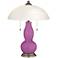 Pink Orchid Gourd-Shaped Table Lamp with Alabaster Shade