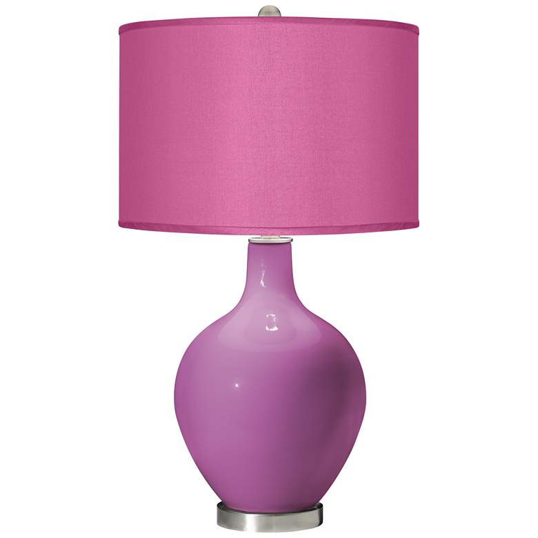 Image 1 Pink Orchid - Pink Orchid Faux Silk Shade Ovo Table Lamp