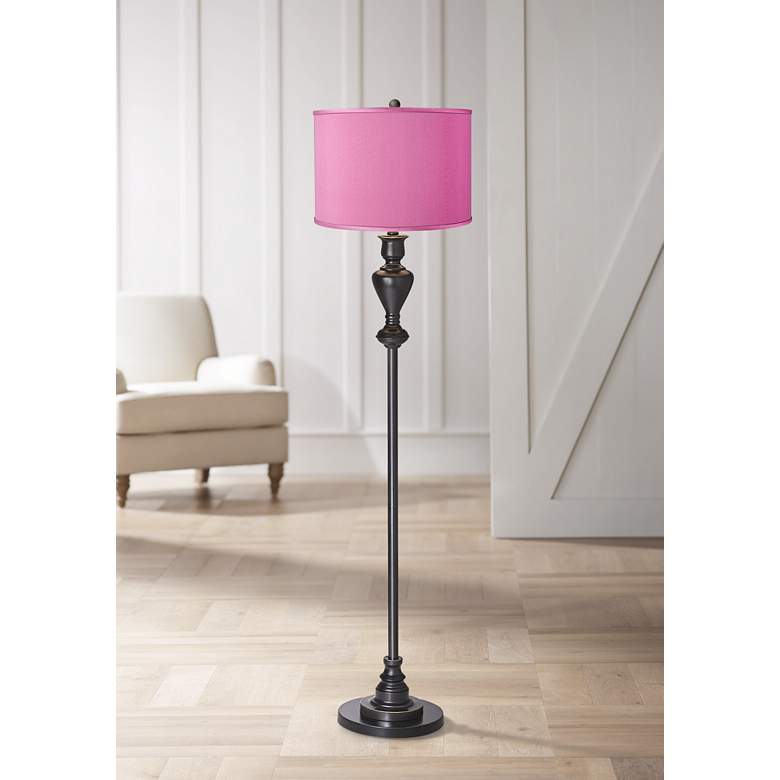 Image 1 Pink Orchid Polyester Black Bronze Floor Lamp