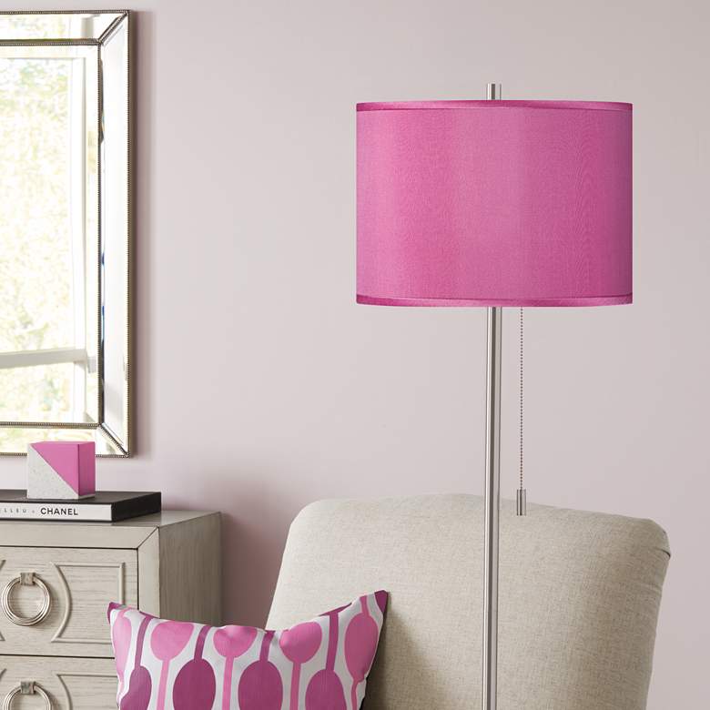Image 1 Pink Orchid Polyester Brushed Nickel Pull Chain Floor Lamp