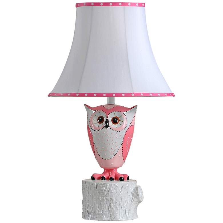 Image 1 Pink Owl Silk Shade Table Lamp