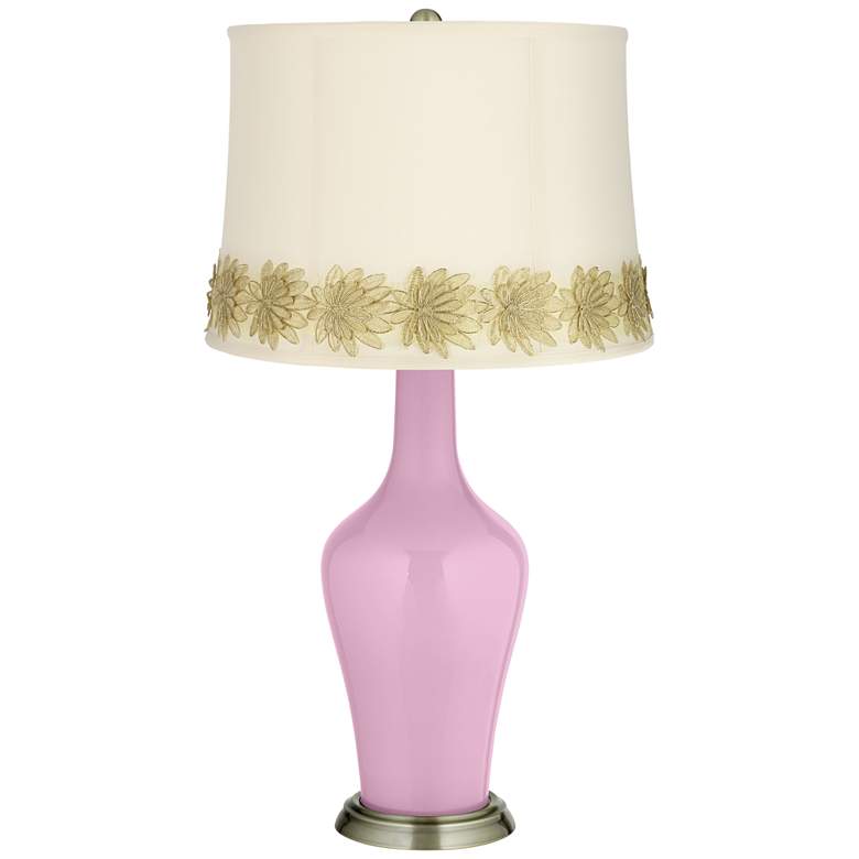 Image 1 Pink Pansy Anya Table Lamp with Flower Applique Trim