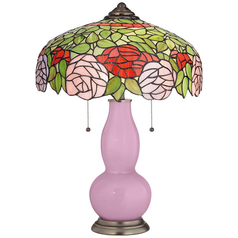 Image 1 Pink Pansy Gourd Table Lamp with Rose Bloom Shade