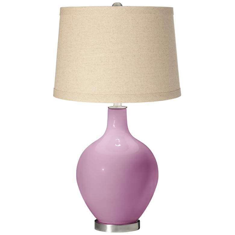 Image 1 Pink Pansy Oatmeal Linen Shade Ovo Table Lamp