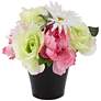 Pink Peonie and Green Rose 10 1/2" High Faux Flowers in Pot