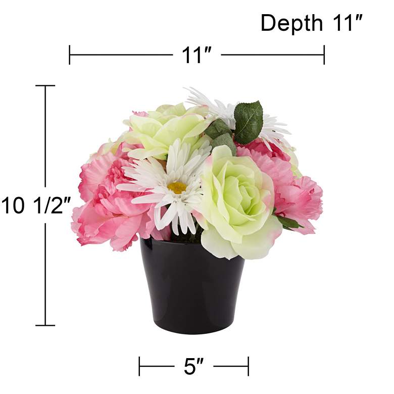Image 5 Pink Peonie and Green Rose 10 1/2 inch High Faux Flowers in Pot more views