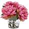 Pink Peonies 10" High Faux Flowers in Glass Vase