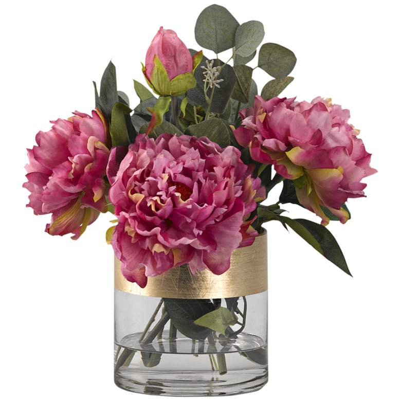 Image 1 Pink Peonies 15 inch High Faux Flowers in Glass Cylinder