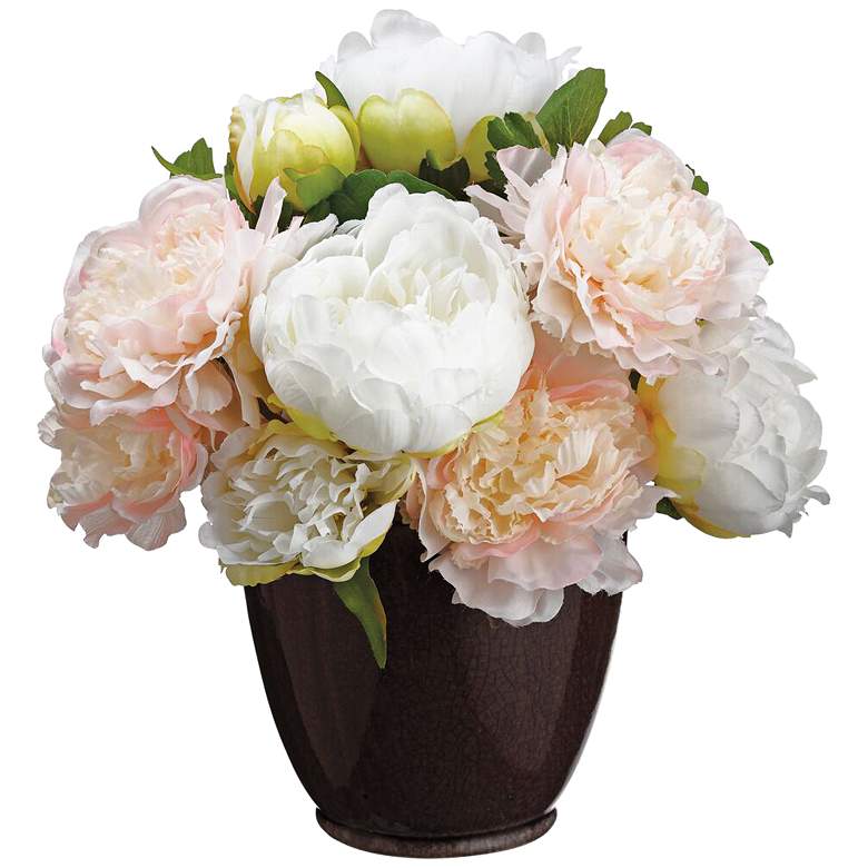 Image 1 Pink Peony and Ranunculus 14 1/4 inch High Faux Flowers in Vase