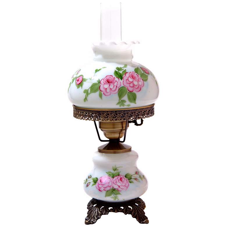 Image 1 Pink Roses 18 inchH Hurricane Night Light Small Table Lamp