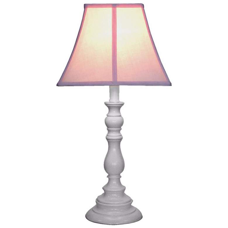 Image 1 Pink Shade with White Candlestick Base Table Lamp