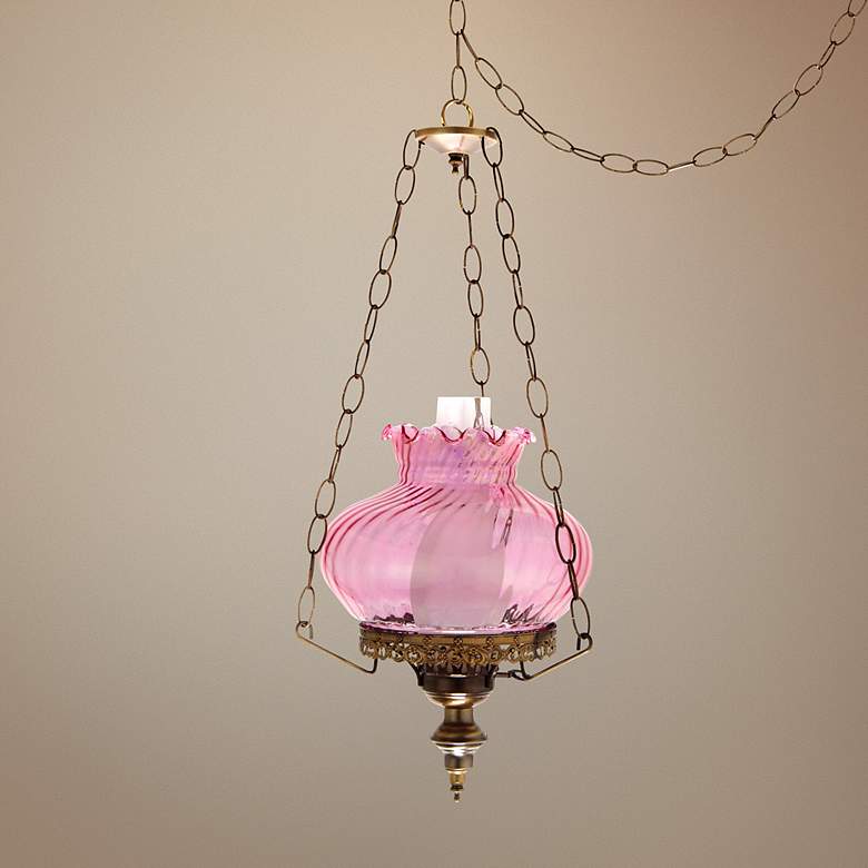 Image 1 Pink Swirl Student 13 inch Wide Plug-in Style Swag Chandelier