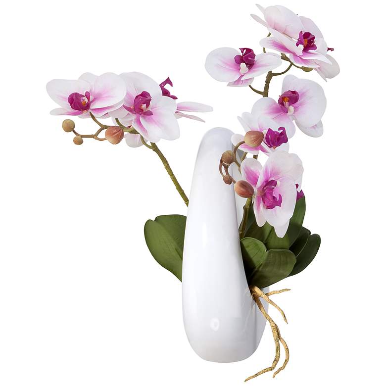 Image 3 Pink White Phalaenopsis Orchids 13 inch Faux Floral in White Pot more views