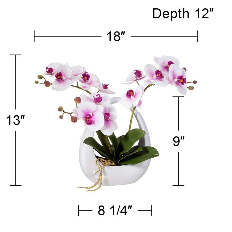 Image 5 Pink White Phalaenopsis Orchids 13 inch Faux Floral in White Pot more views