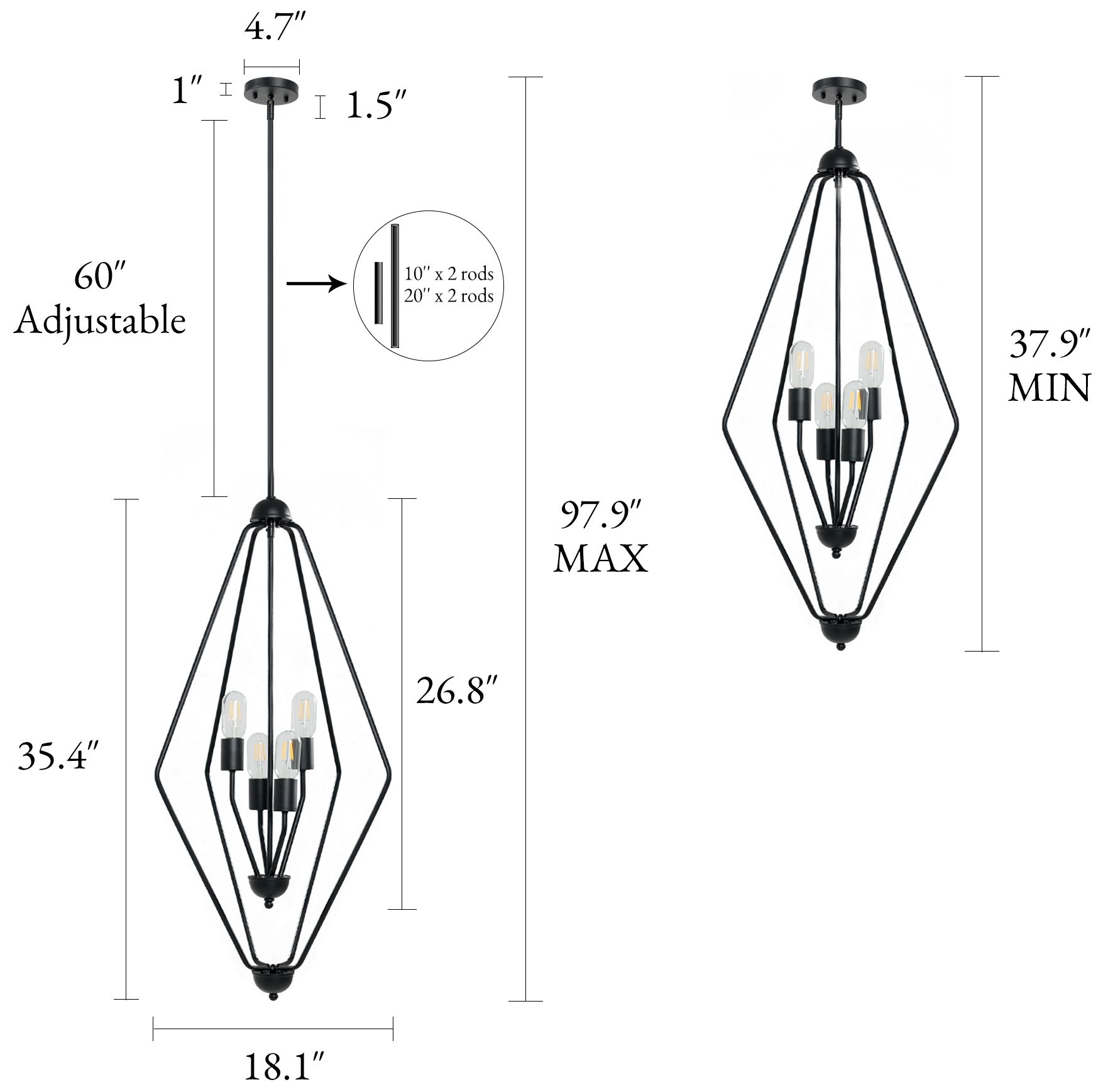 Thumbnail3 of Pinlit 18.1" Wide Black 4-Light Lantern Pendant Light more views