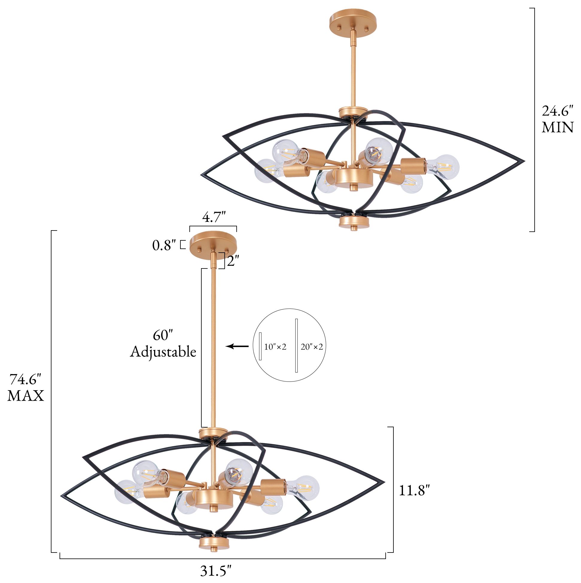 Image 2 Pinlit 31.5" Wide Black Gold 4-Light Lantern Chandelier more views