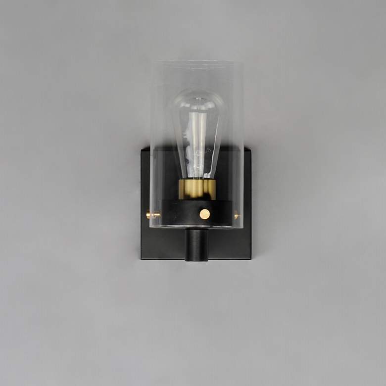 Image 2 Pinn 1-Light Sconce - Black/Satin Brass more views