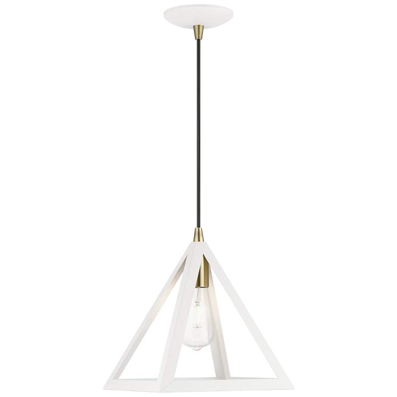 Image 1 Pinnacle 1 Light Textured White with Antique Brass Accents Pendant