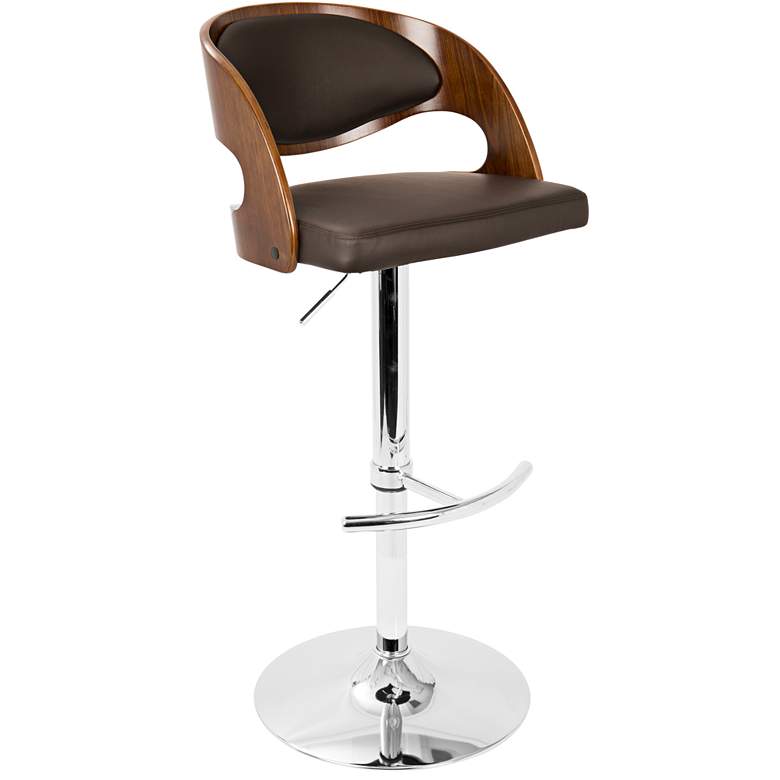 Image 2 Pino Brown Faux Leather Walnut Adjustable Swivel Bar Stool more views