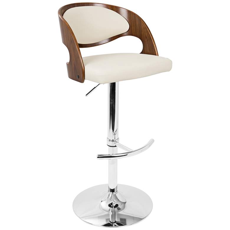 Image 1 Pino Cream Faux Leather Walnut Adjustable Swivel Bar Stool