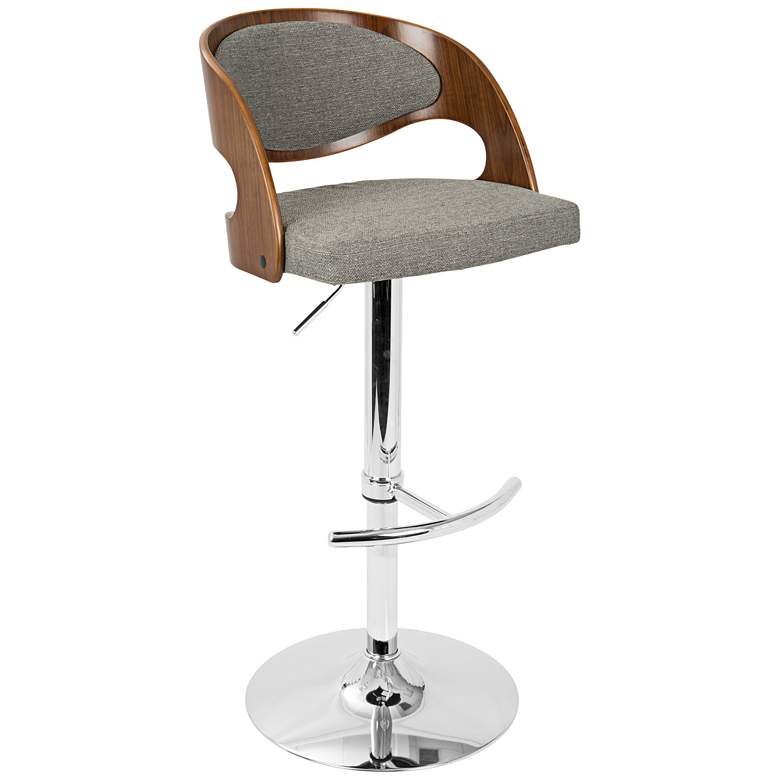 Image 1 Pino Gray Fabric and Walnut Adjustable Swivel Bar Stool