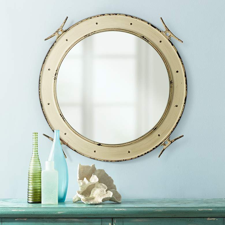 Image 1 Piombino Cream and Black 27 inch Round Nautical Wall Mirror