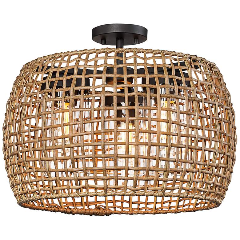 Image 2 Piper 19 1/4"W Natural Black 3-Light Outdoor Ceiling Light
