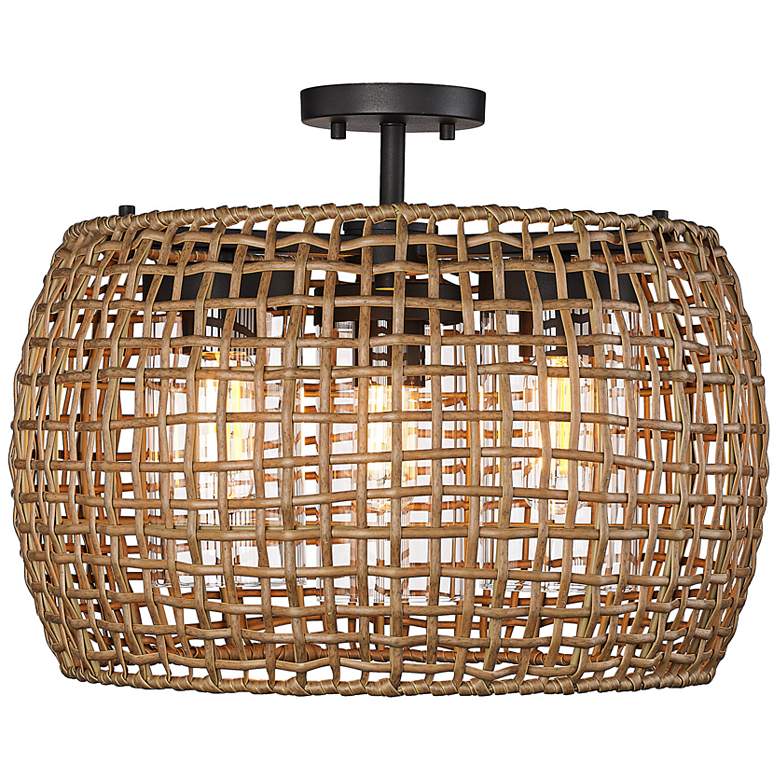 Image 5 Piper 19 1/4"W Natural Black 3-Light Outdoor Ceiling Light more views