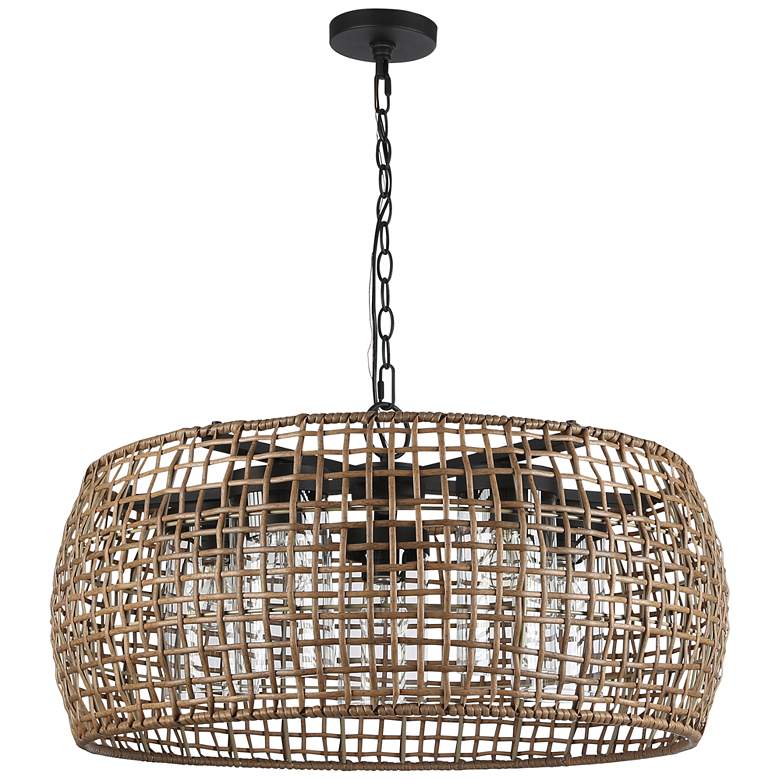 Image 1 Piper 5 Light Pendant Outdoor Natl Black w Maple All-Weather Wicker Shade