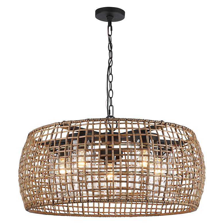 Image 2 Piper 5 Light Pendant Outdoor Natl Black w Maple All-Weather Wicker Shade more views