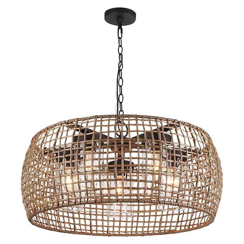 Image 3 Piper 5 Light Pendant Outdoor Natl Black w Maple All-Weather Wicker Shade more views