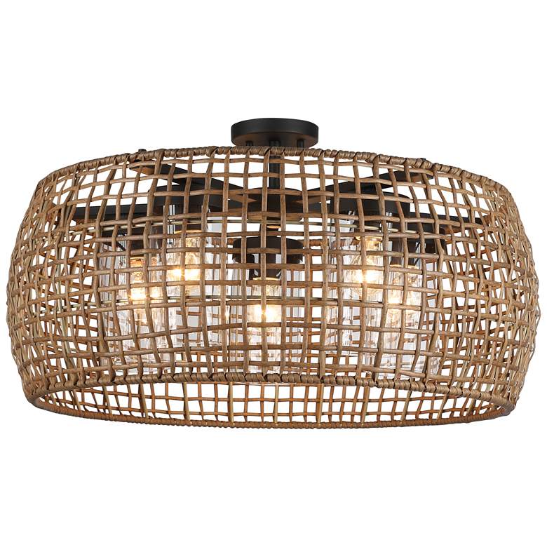Image 1 Piper 5 Light Semi-Flush Outdoor Black w Maple All-Weather Wicker Shade